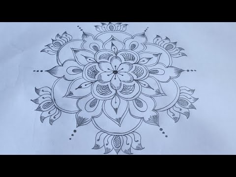 Beautiful rangoli design l Flower Rangoli l Easy kolam | Muggulukolam | Pencil art | Paper art kolam