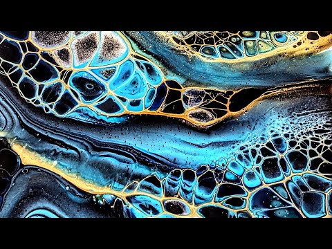 'Golden Threads' Beautiful Bloom Swipe ~ Sheleeart Technique ~ Fluid Art ~ Acrylic Pour (119)