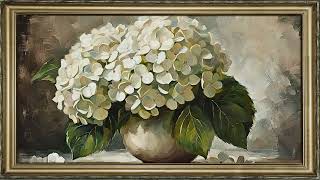 FREE TV ART SCREENSAVER BACKGROUND FRAMED HYDRANGEA FLORAL PAINTING NO SOUND WALLPAPER 4K