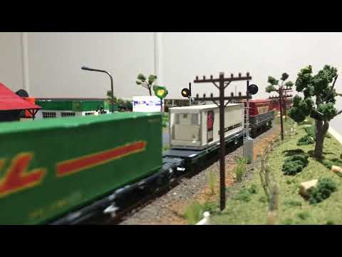 Double heading NR’s hauling a large freight train.