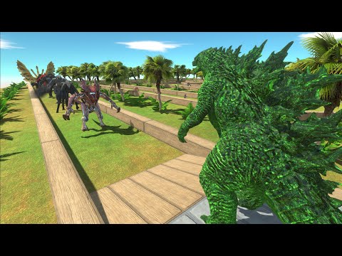GODZILLA GREEN VS GHIDORAH & ALL GODZILLA DEATH RUN - Animal Revolt Battle Simulator