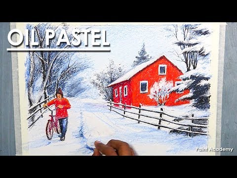 A Composition on Winter in Oil Pastel step by step Drawing to Coloring