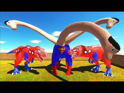 DEATH RUN JUNGLE VS SUPERMAN BRACHIOSAURUS & SPIDERMAN T-REX - Animal Revolt Battle Simulator