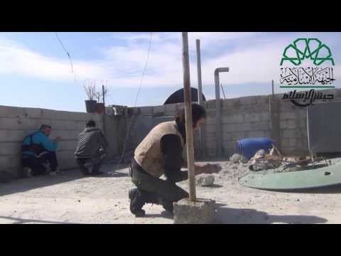 استهداف جيش الإسلام بقنابل محلية الصنع متاريس وتحصينات قوات النظام في حي تشرين في مدينة دمشق