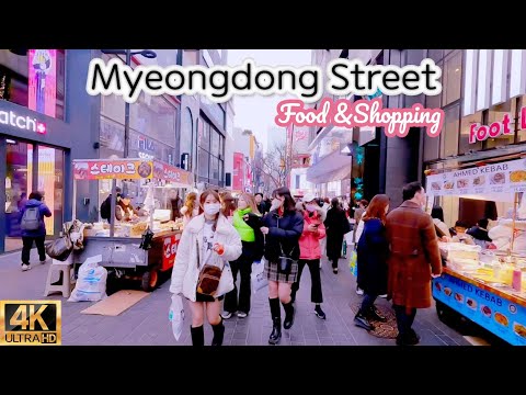 SEUL COREIA | Rua Myeongdong, compras e alimentação | 명동 | 4K WALK