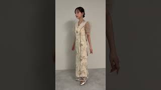 ベージュのフラワーチュールパフスリーブIラインドレス 動画