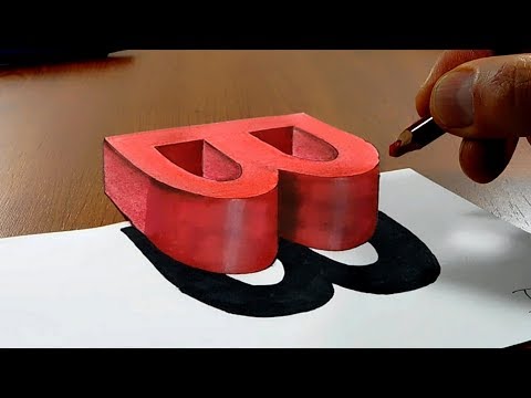 Try to do 3D Trick Art on Paper, floating letter B