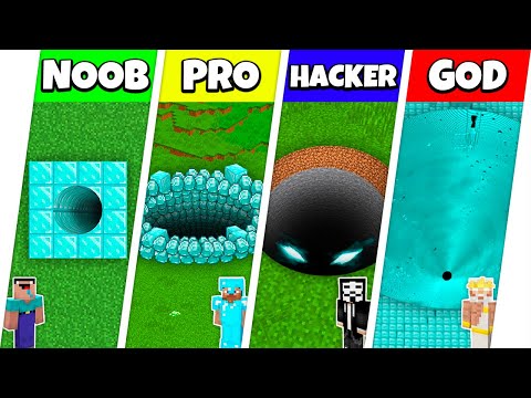 Minecraft Battle: NOOB vs PRO vs HACKER vs GOD: DIAMOND TUNNEL PIT HOUSE BUILD CHALLENGE / Animation