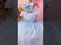 Vestido Infantil Azul Com Renda e Aplique de Flores Festas - Azul