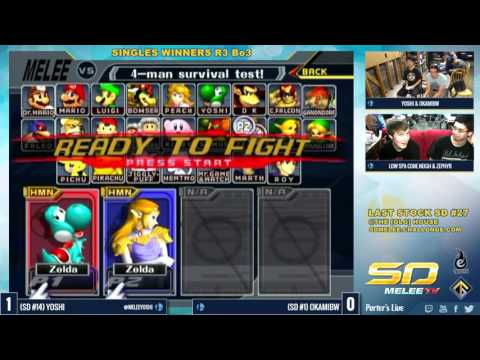 Last Stock SD #27 - Yoshi (Sheik) vs OkamiBW (Fox, Sheik) - SSBM Winners Quarters - Melee