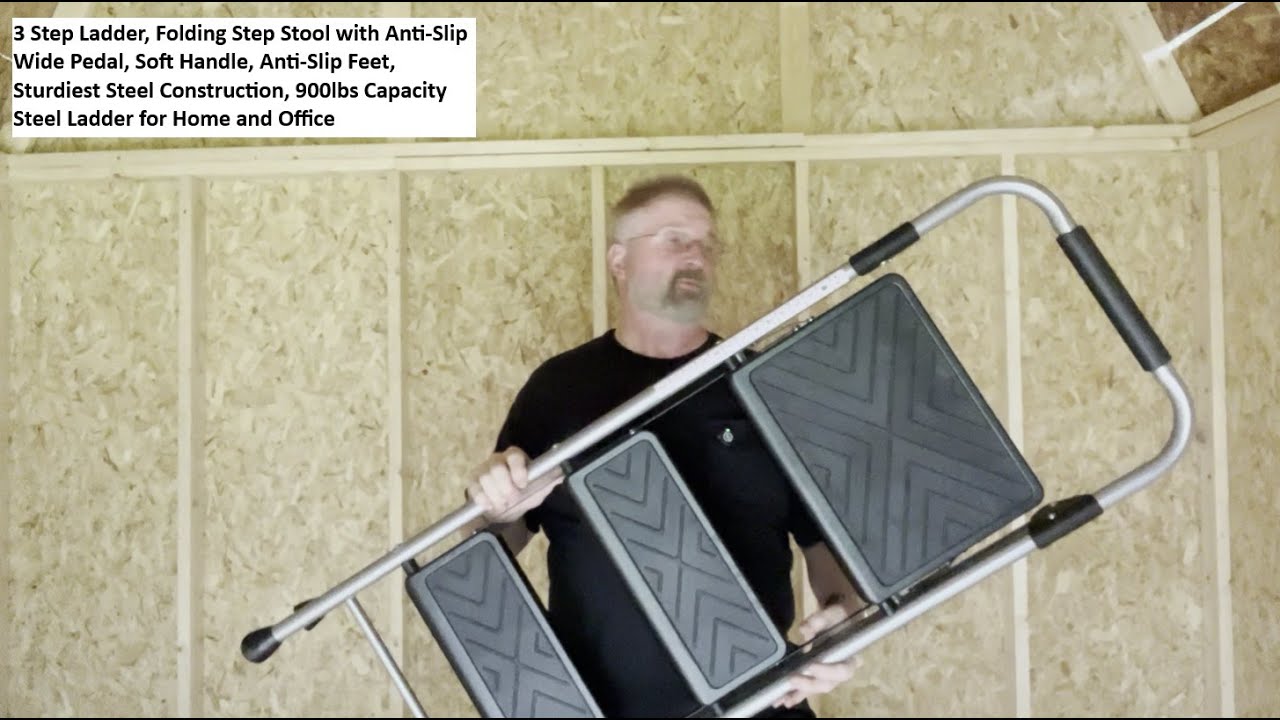 3 Step Ladder, Heavy Duty Steel Construction, 900lbs Capacity