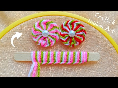 It's so Cute 💖🌟 Superb Woolen Flower Making Trick with Ice Cream Stick - DIY Amazing Woolen Flowers