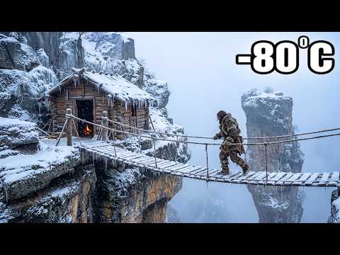 Extreme Snow Survival: Building a Cabin and Rope Bridge at -80°C