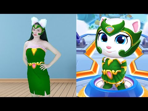 Cosplay Angela Blue Wawe Angela Play Game - My Talking Tom Hero Dash In The Real Life
