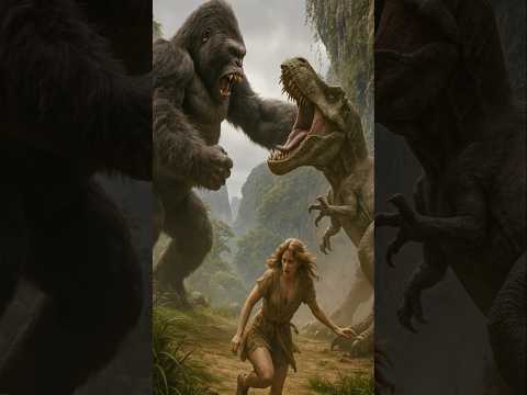 King Kong vs T-Rex FIGHT SCENE #dinosaur #humanity #animals #T-Rex #Godzilla #KingKong