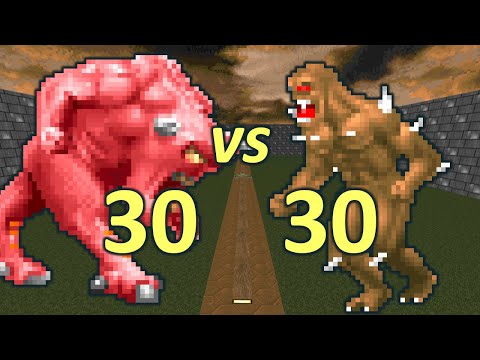 30 Demons vs 30 Imps - Monster Infighting - Doom Retro Battles