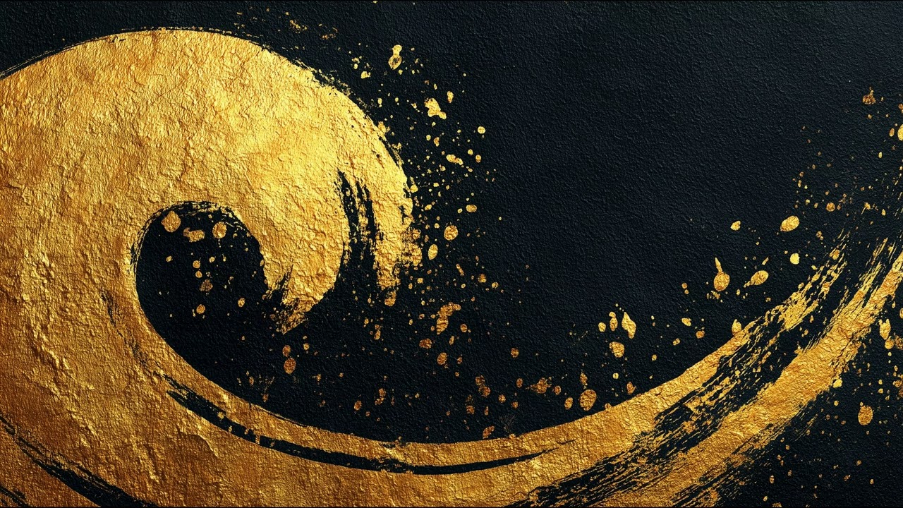 Golden Zen Flow - Abstract Japanese Brushstroke Art In Darkness | Still Art Screen Saver | 4K