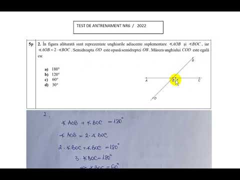 În figura alăturată sunt reprezentate unghiurile adiacente suplementare AOB și BOC, iar AOB = 2BOC.