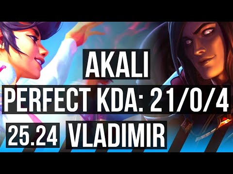 AKALI vs VLADIMIR (MID) | Perfect KDA: 21/0/4, 44K damage | EUW Master | 25.24