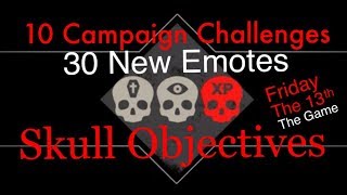 30 Free New Emotes & 10 Single Player Challenges | Friday The 13th: The Game Skull Objectives
