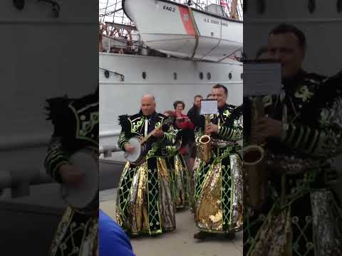 Philadelphia Mummers marching past USCGC Eagle at Tall Ships Festival - Penn’s Landing - June 2015