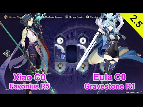 Xiao C0 Favonius R5 & Eula C0 Gravestone R1 Spiral Abyss 2 5 Floor 12 Genshin Impact