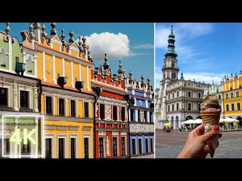 Radtour durch Zamość mit entspannender Musik, entspannende Stadtrundfahrt, Zamość - Polen 4K