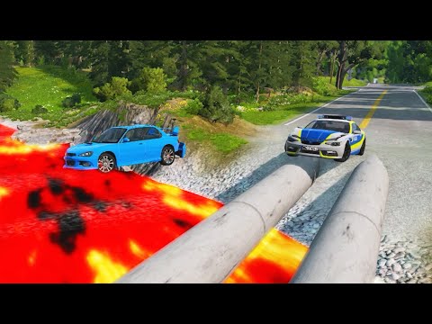Cars vs Pipeline Bridge And Lava River | BeamNG.drive