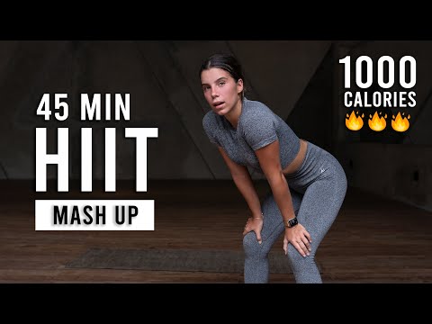 Burn 1000 Calories with this 45 MIN CARDIO HIIT Workout (Full Body, No Equipment, No Repeats)