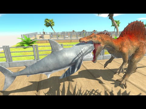Great White Shark vs SPINOSAURUS DEATH RUN Forest - Animal Revolt Battle Simulator ARBS