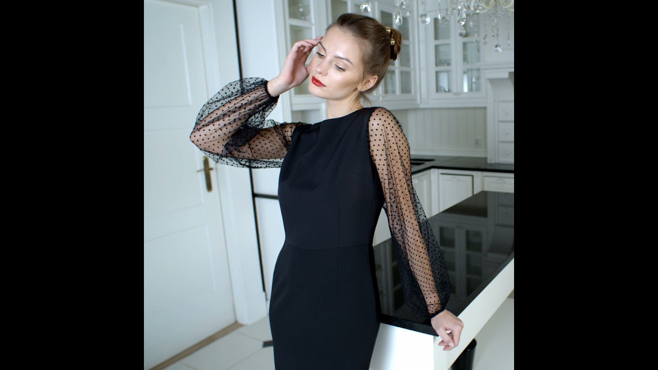 Watch Sukienka z bufiastymi rękawami w groszki - czarna now Sukienka z bufiastymi rękawami w groszki - czarna