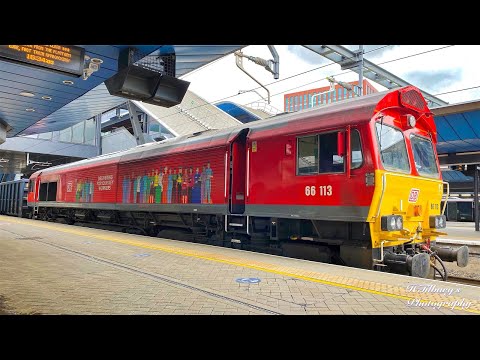 Class 66: 66113 Arrives & Departs Reading