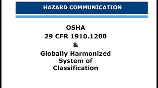 Hazard Communication Training & Globally Harmonized System (GHS)
