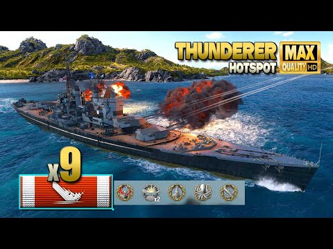 Battleship Thunderer: 9 ships destroyed on map Hotspot - World of Warships