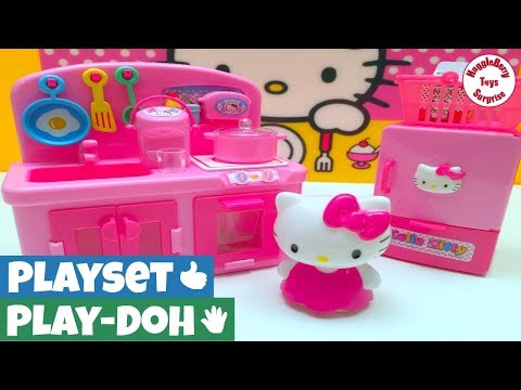 Hello Kitty Kitchen | Hello Kitty Toys | Toy Kitchen Set Miniature Toys Shopkins Basket + Play Dough Video