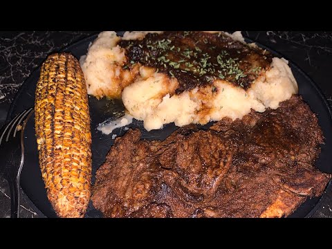 Purê de batata rápido com bife e espiga de milho 🥔🥩🌽🔥!! ️