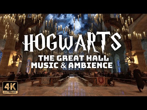 A Relaxing Evening in The Great Hall with Music playing in another room | 4K Harry Potter Ambience