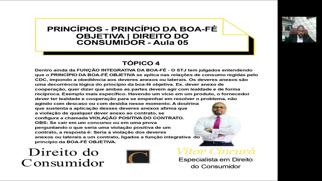 PRINCÍPIOS - PRINCÍPIO DA BOA-FÉOBJETIVA | DIREITO DO  CONSUMIDOR - Aula 05