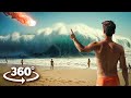 360°  ESCAPE TSUNAMI DISASTER - Asteroids Hit at the Beach| Realistic Video in 4K Ultra HD