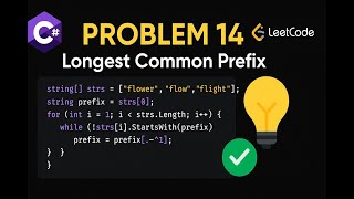 YouTube video 'LeetCode 14: Longest Common Prefix | C# Solution | String Array Processing |'