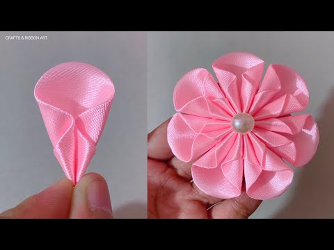 Super Easy Ribbon Flower Making - Hand Embroidery Amazing Trick with Ribbon - DIY Ribbon Flowers