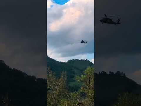 Helicóptero do Exército prestando socorro ao Nova Palma pós enchente Rio Grande do Sul