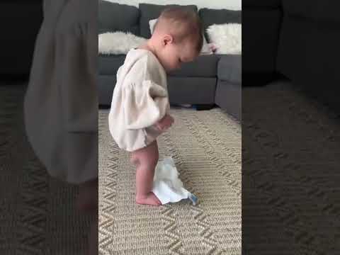 1 Year Old Baby Is Trying To Change Her Diaper😱🤯 #shorts