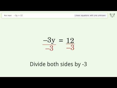Solve -3y=12: Linear Equation Video Solution | Tiger Algebra