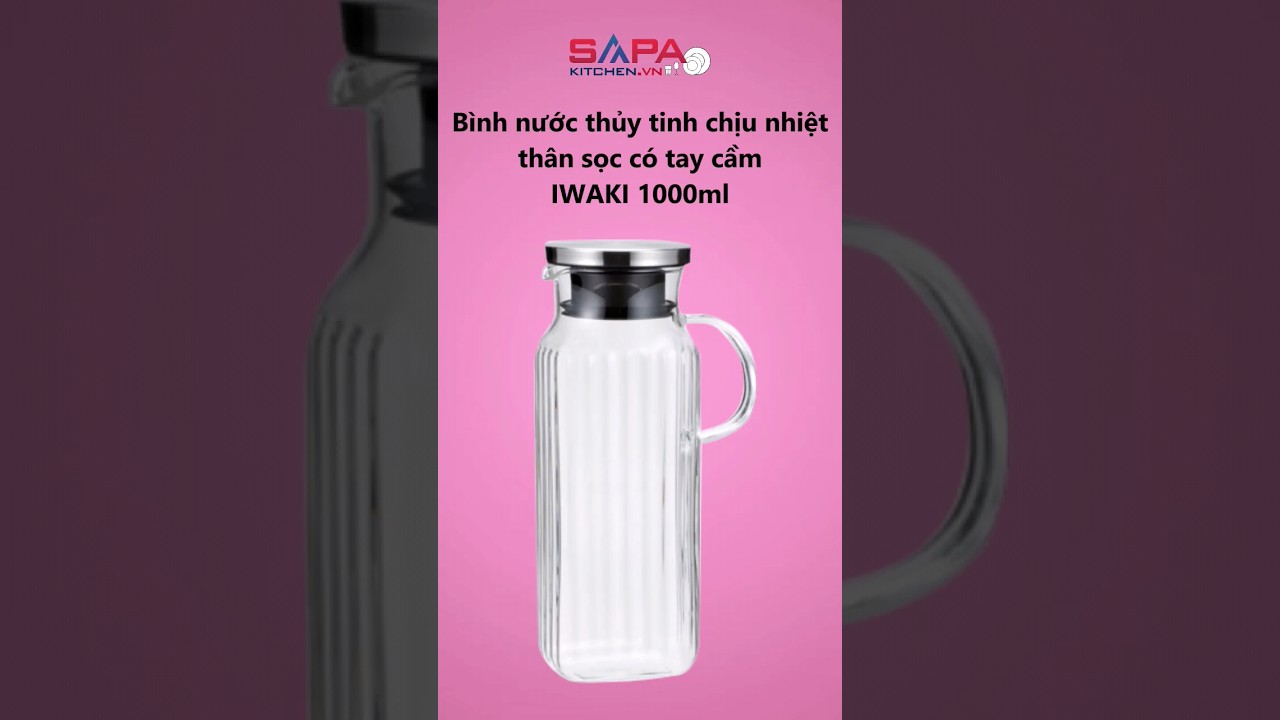 Bình nước thủy tinh chịu nhiệt Iwaki 1L tay cầm (thân sọc)