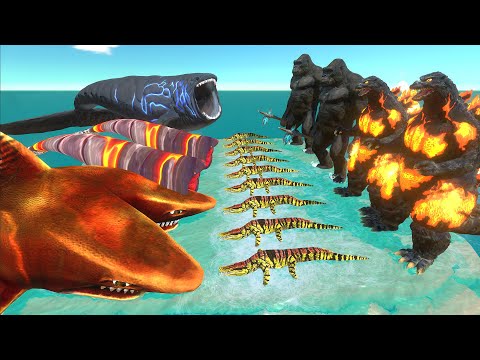 Aquatics Battle - The Bloop VS Evolution of Godzilla Burning + Kong - Animal Revolt Battle Simulator