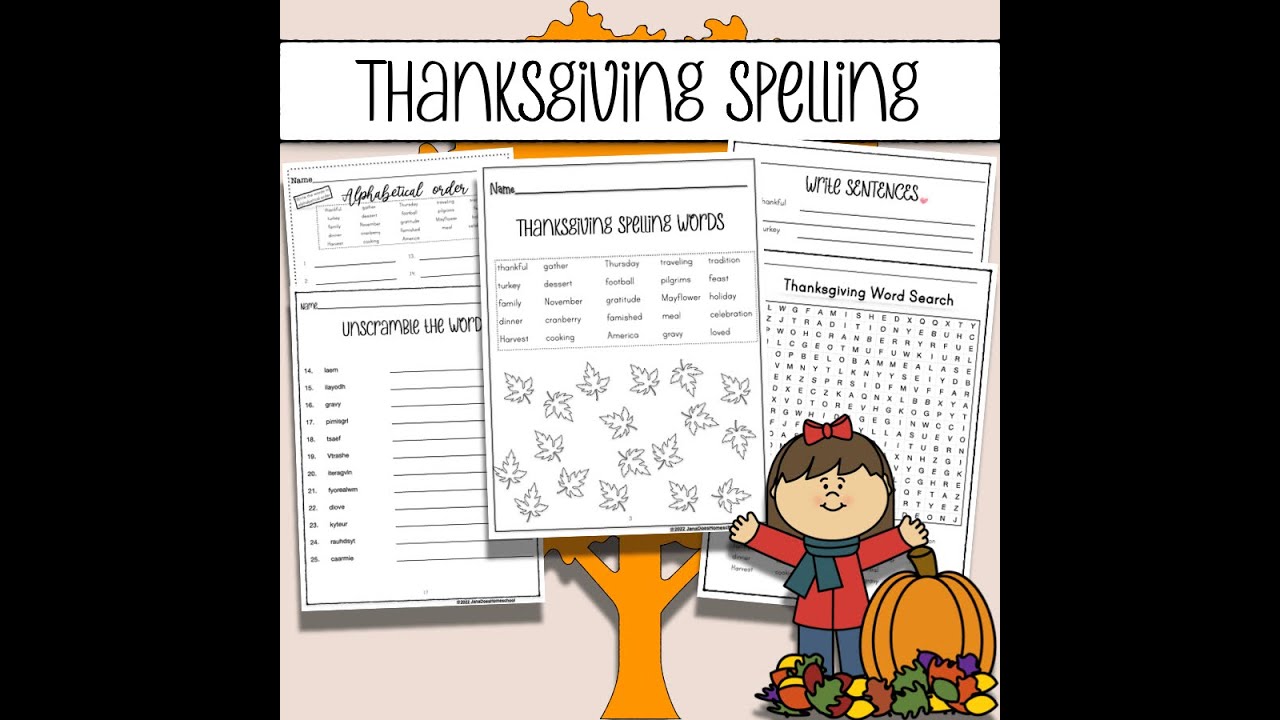 Thanksgiving Spelling  Practice Worksheet