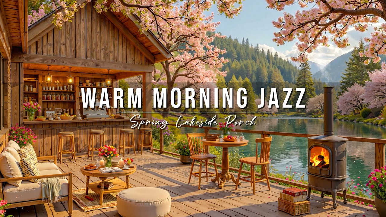 Begin Your Day with Relaxing Piano Jazz Music 🌸 Warm Morning Jazz at Spring Lakeside Porch Ambience