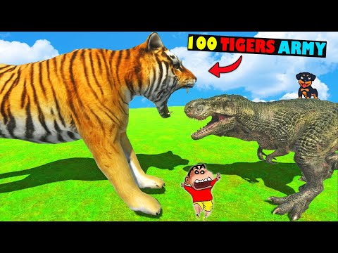 100 TIGERS vs EVERY UNIT 😱 | SHINCHAN and CHOP Fight DINOSAURS Hindi animal revolt battle simulator