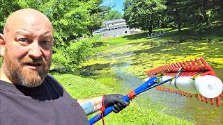 USING A WEED RAKE TO CLEAN POND ALGAE daily vlog 144